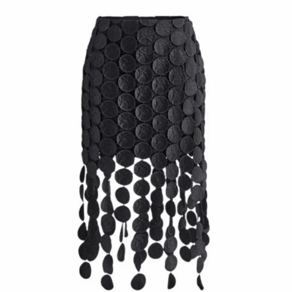 Commense Black Circle Fringe Pencil Skirt